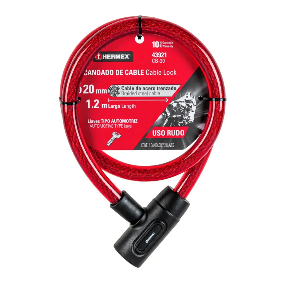 Candado p/bicicleta c/llave 20MMX1.20M 43921 CJA2 - Hermex