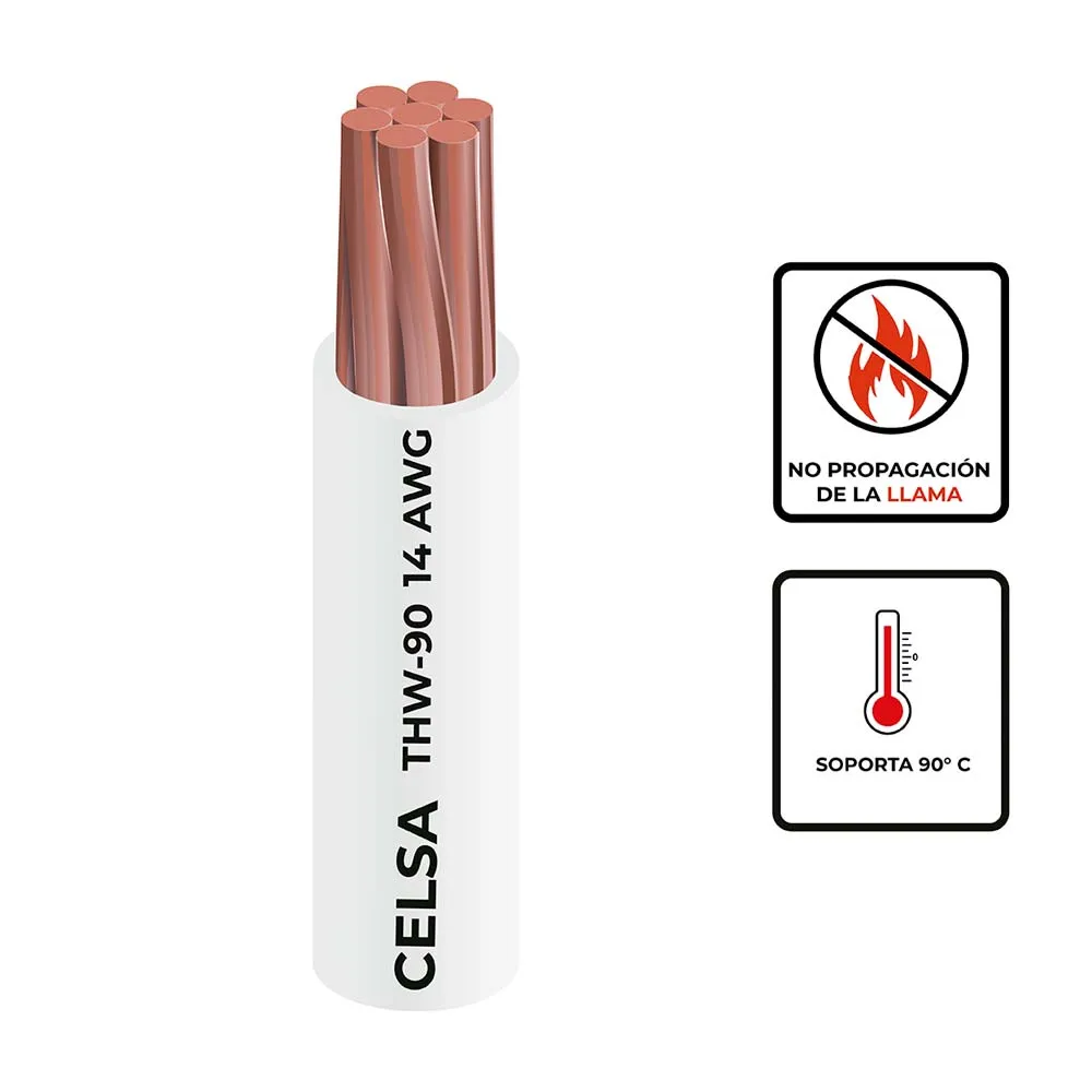 CABLE THW 90 N° 14AWG BLANCO ROLLO X10OMT CELSA