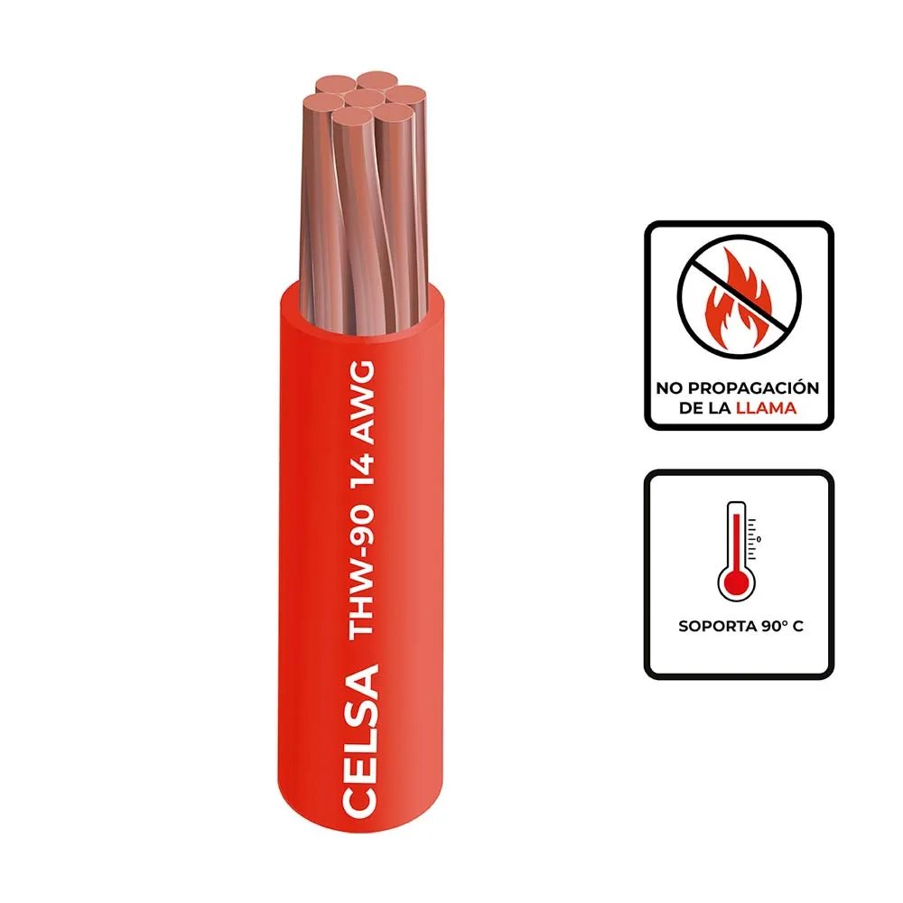 CABLE THW 90 N° 14AWG ROJO ROLLO X10OMT CELSA