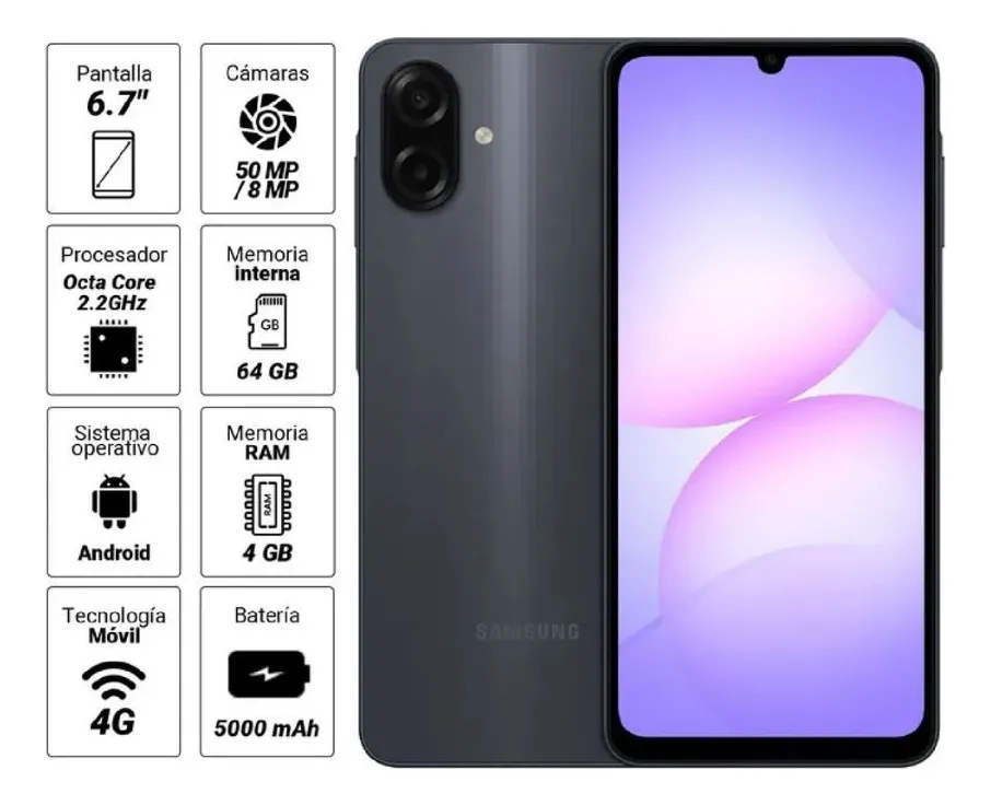 SMARTPHONE GALAXY A07 64GB 4GB RAM NEGRO - SAMSUNG